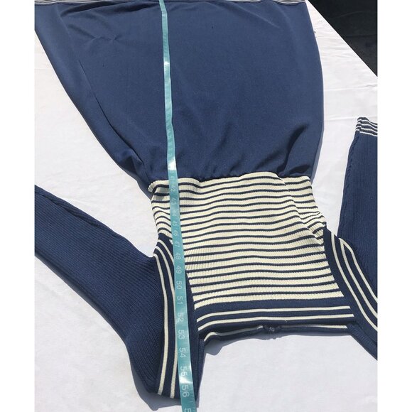 Vtg 60s 70s Giamo Knits Mod Navy Blue Striped Knit Maxi Sailor Sweater Dress USA - Picture 9 of 16